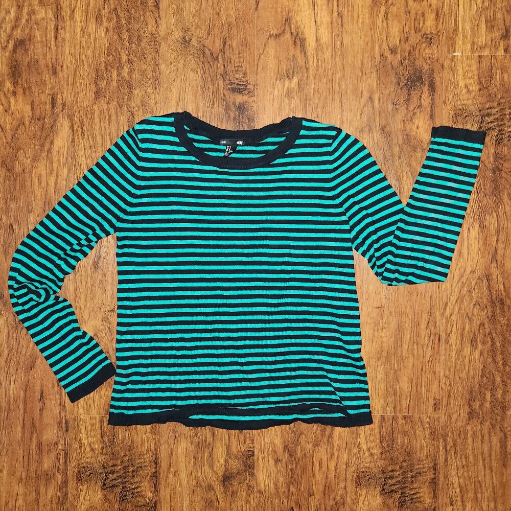 Lightweight green and black striped sweater